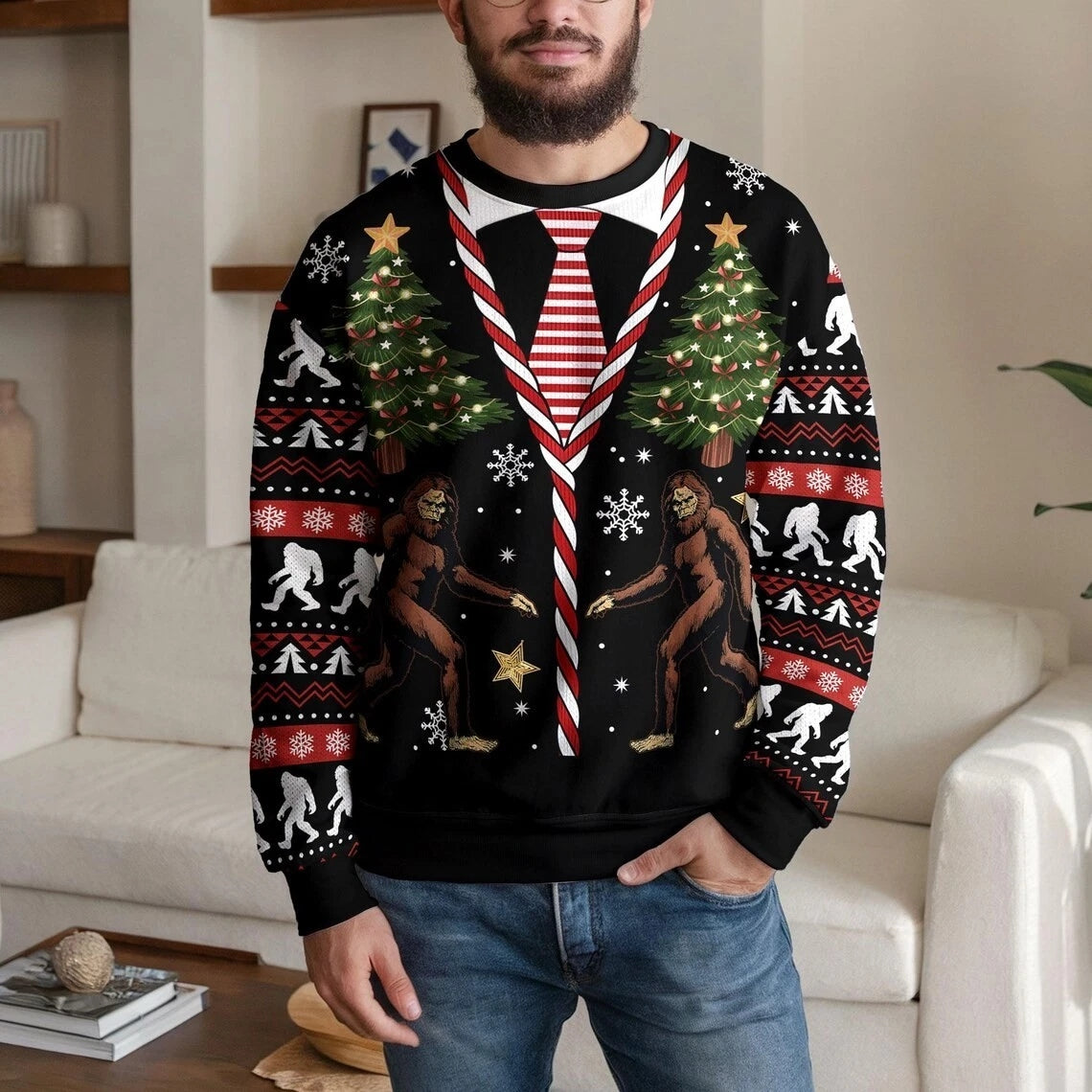 Bigfoot Sasquatch Christmas Tree Ugly Sweater Sweatshirt