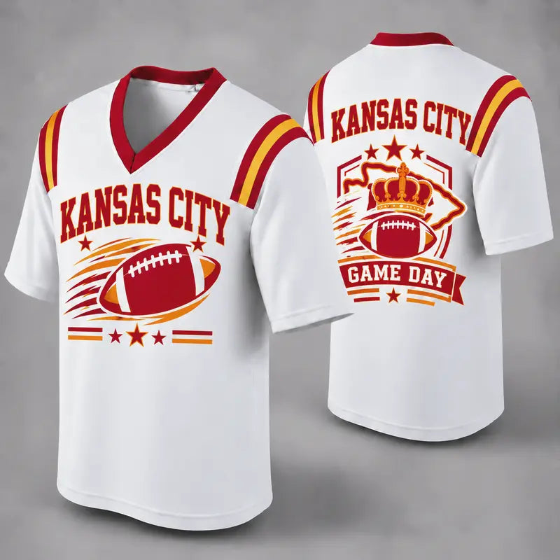 KC White Football Jersey Kansas City Game Day Graphic Shirt