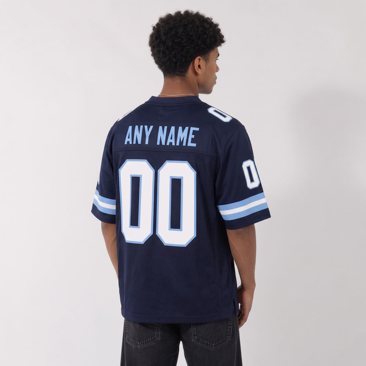 Custom Navy White-Light Blue Mesh Football Jersey - 3