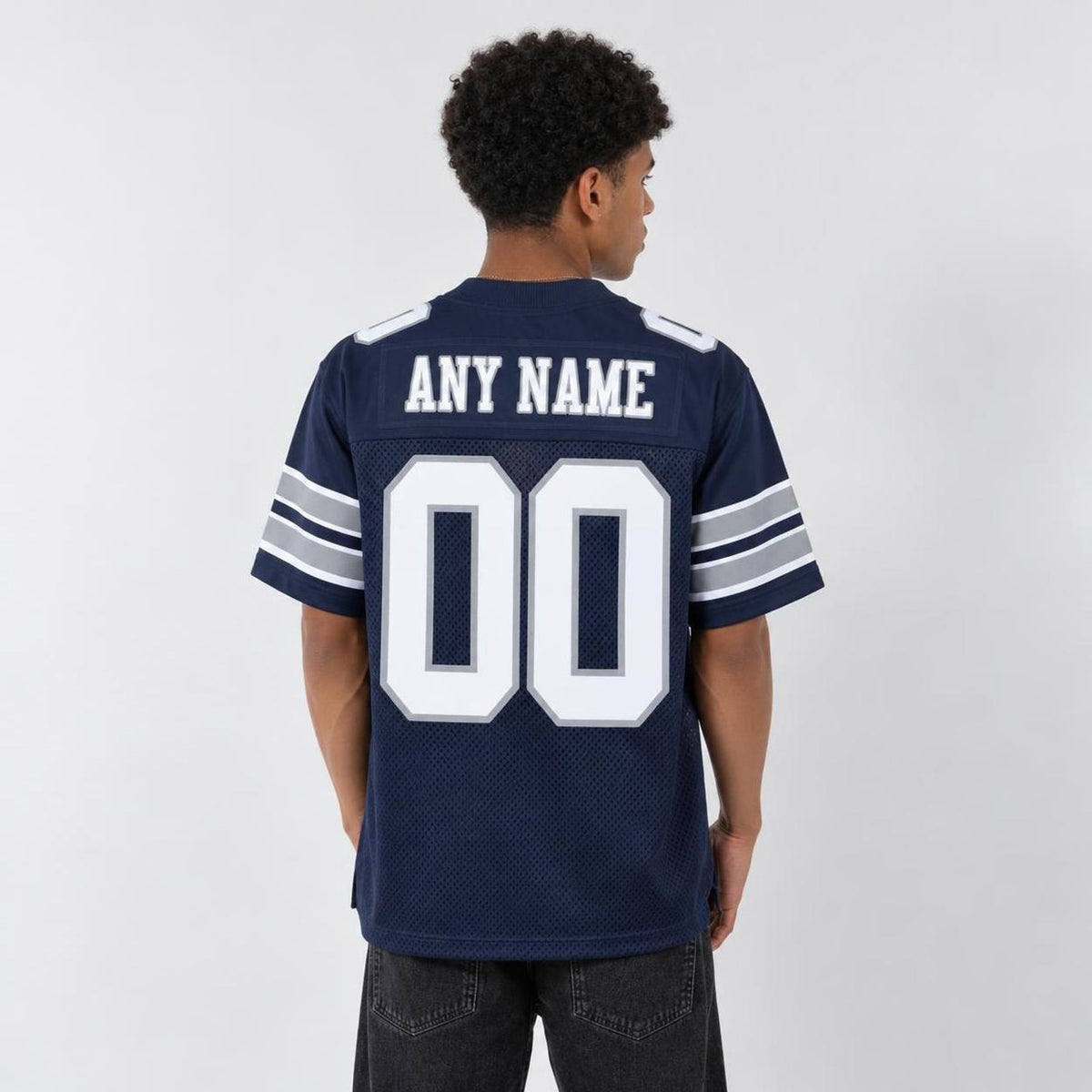 Custom Navy White-Light Gray Mesh Football Jersey - 3