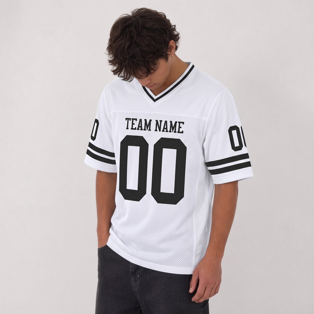 Custom White Black Mesh Football Jersey - 2