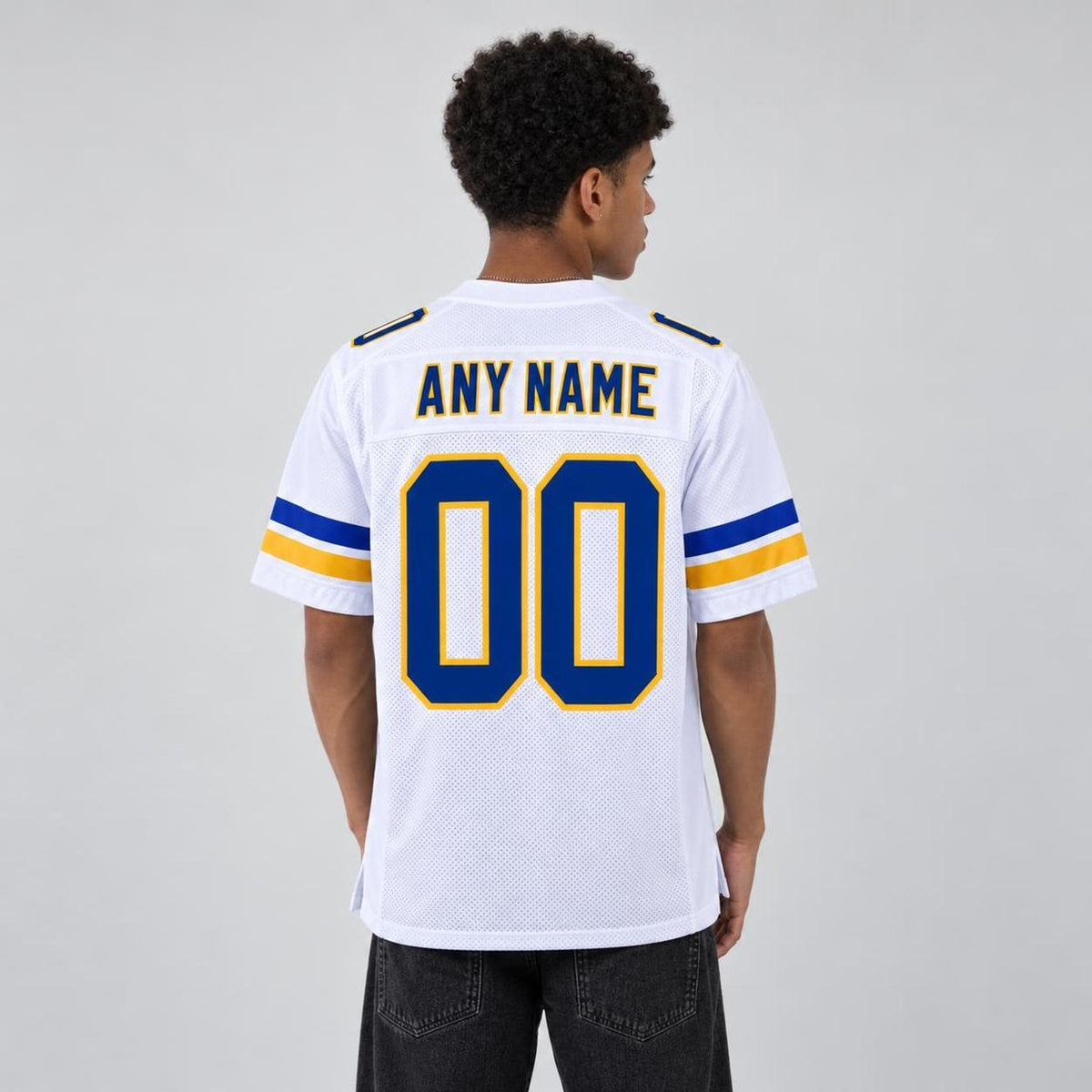 Custom White Royal-Gold Mesh Football Jersey - 3