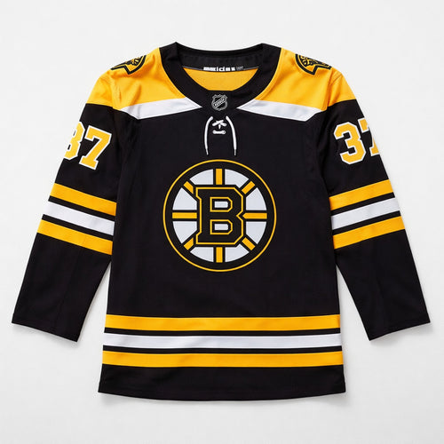 Bergeron 37 Boston Hockey Jersey Black Yellow - 2