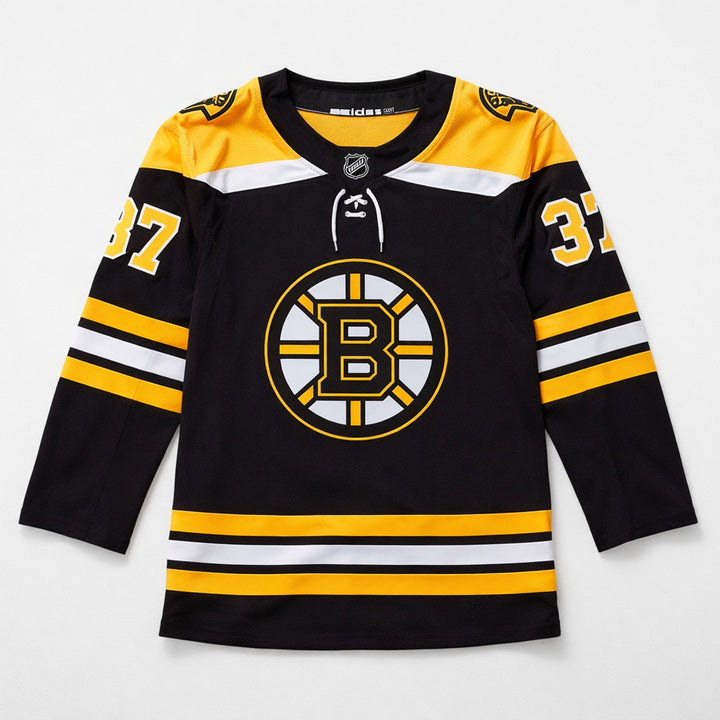 Bergeron 37 Boston Hockey Jersey Black Yellow