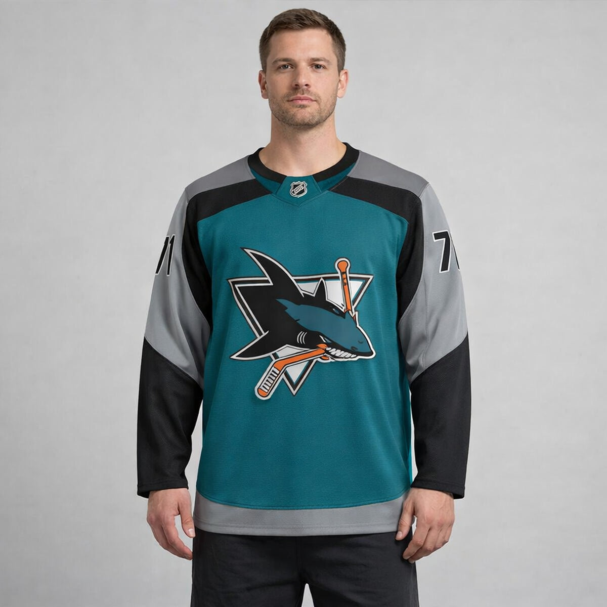 Celebrini 71 San Jose Sharks Teal Hockey Jersey - 4