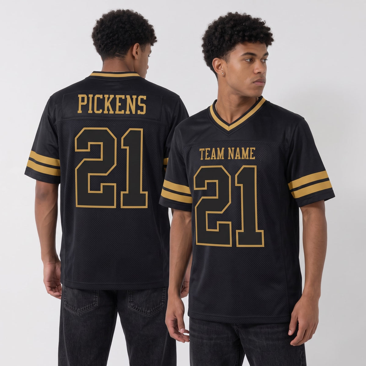 Custom Black Black-Old Gold Mesh Football Jersey - 3