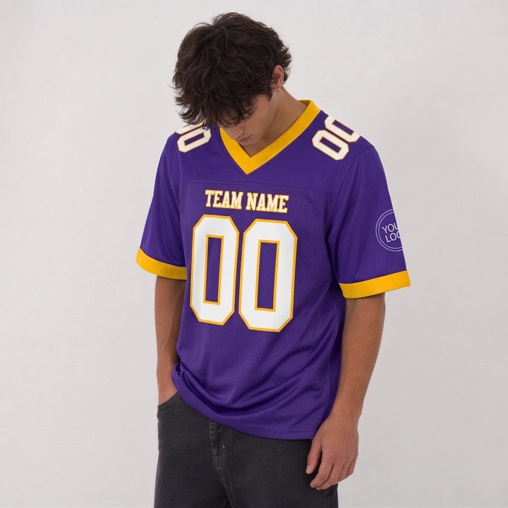 Custom Purple Gold Football Jersey – Personalized Team Name and Number