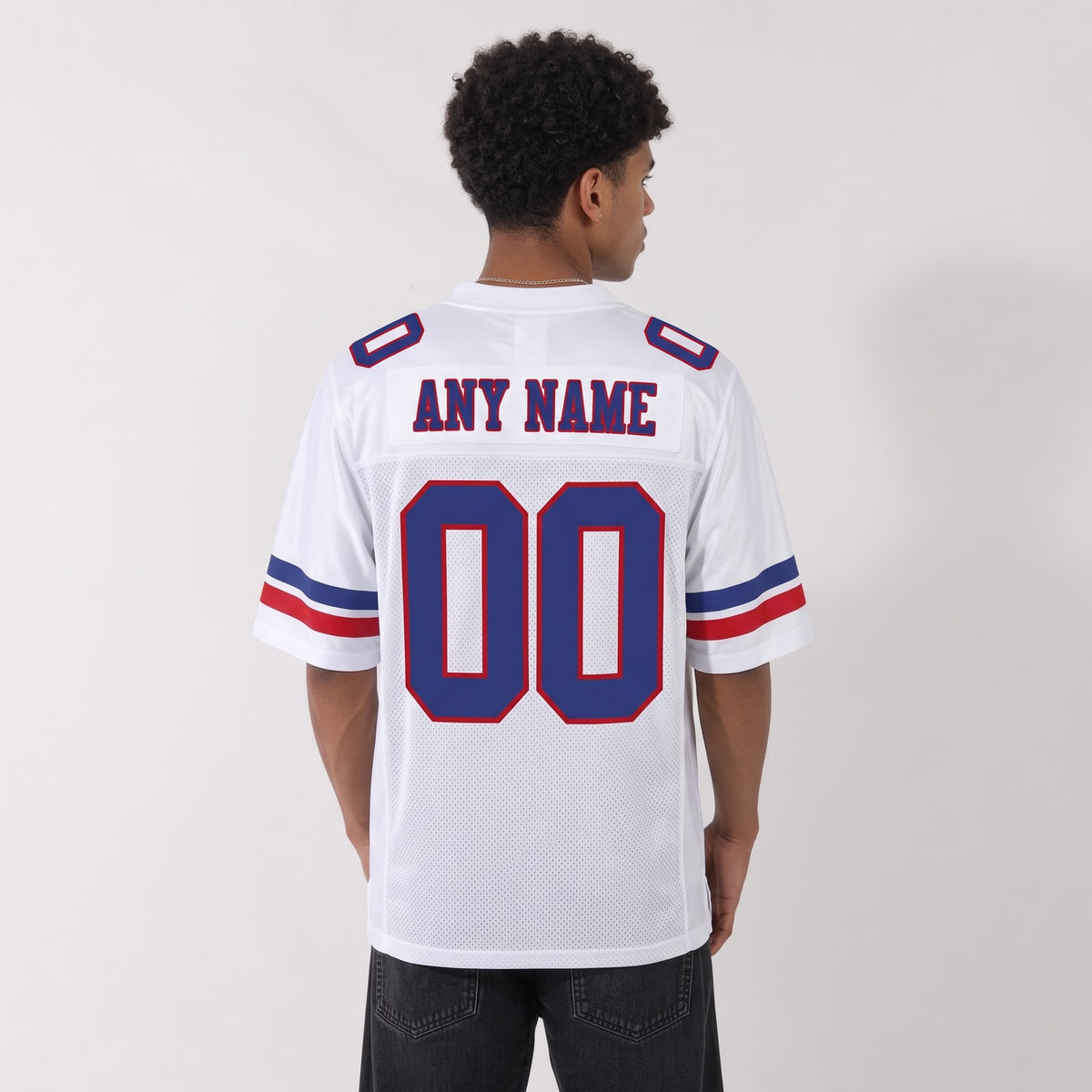 Custom White Royal-Red Mesh Football Jersey - 3