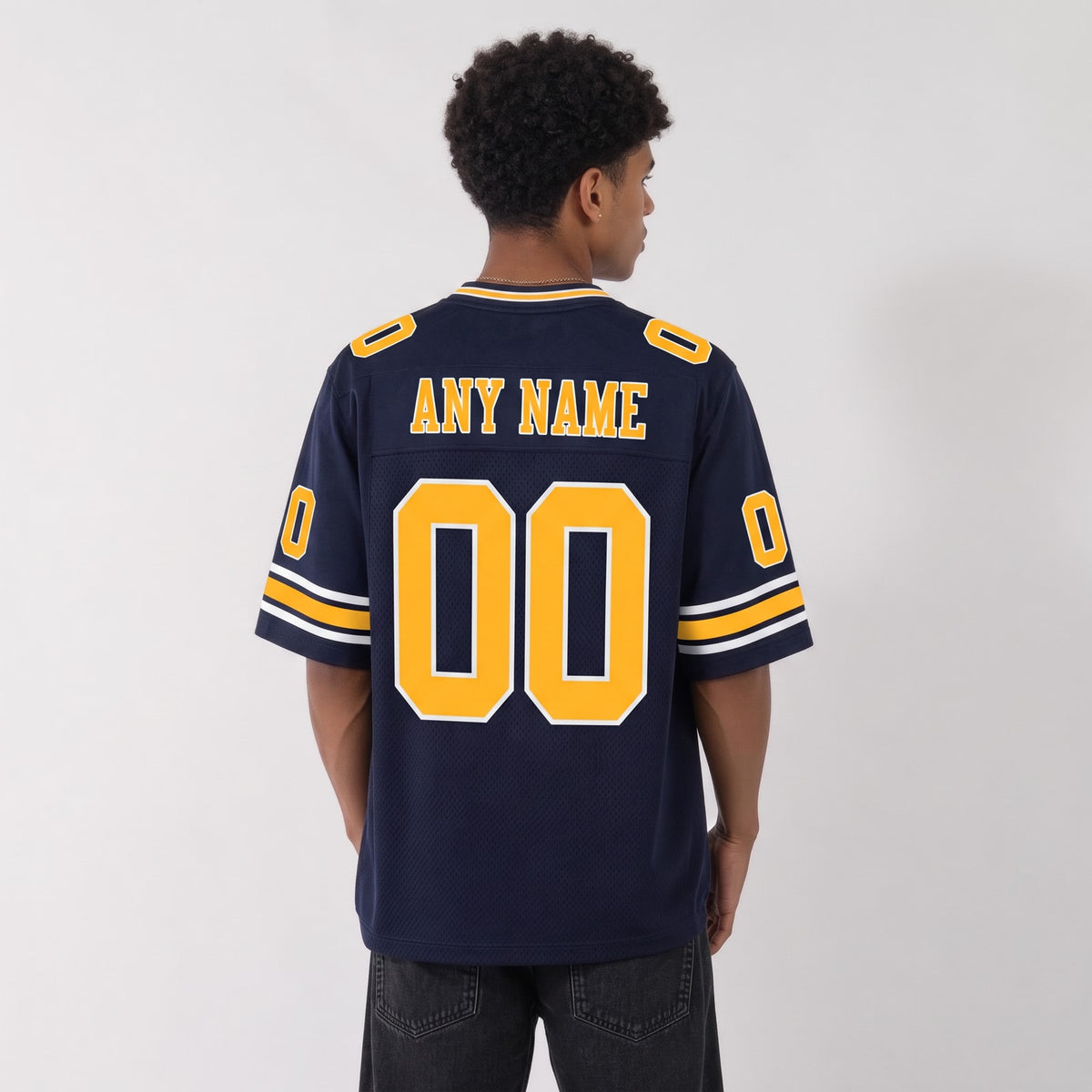 Custom Navy Gold-White Mesh Football Jersey - 3