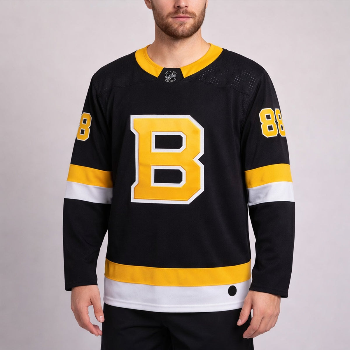 Pastrnak 88 Boston Hockey Jersey Black Yellow - 4