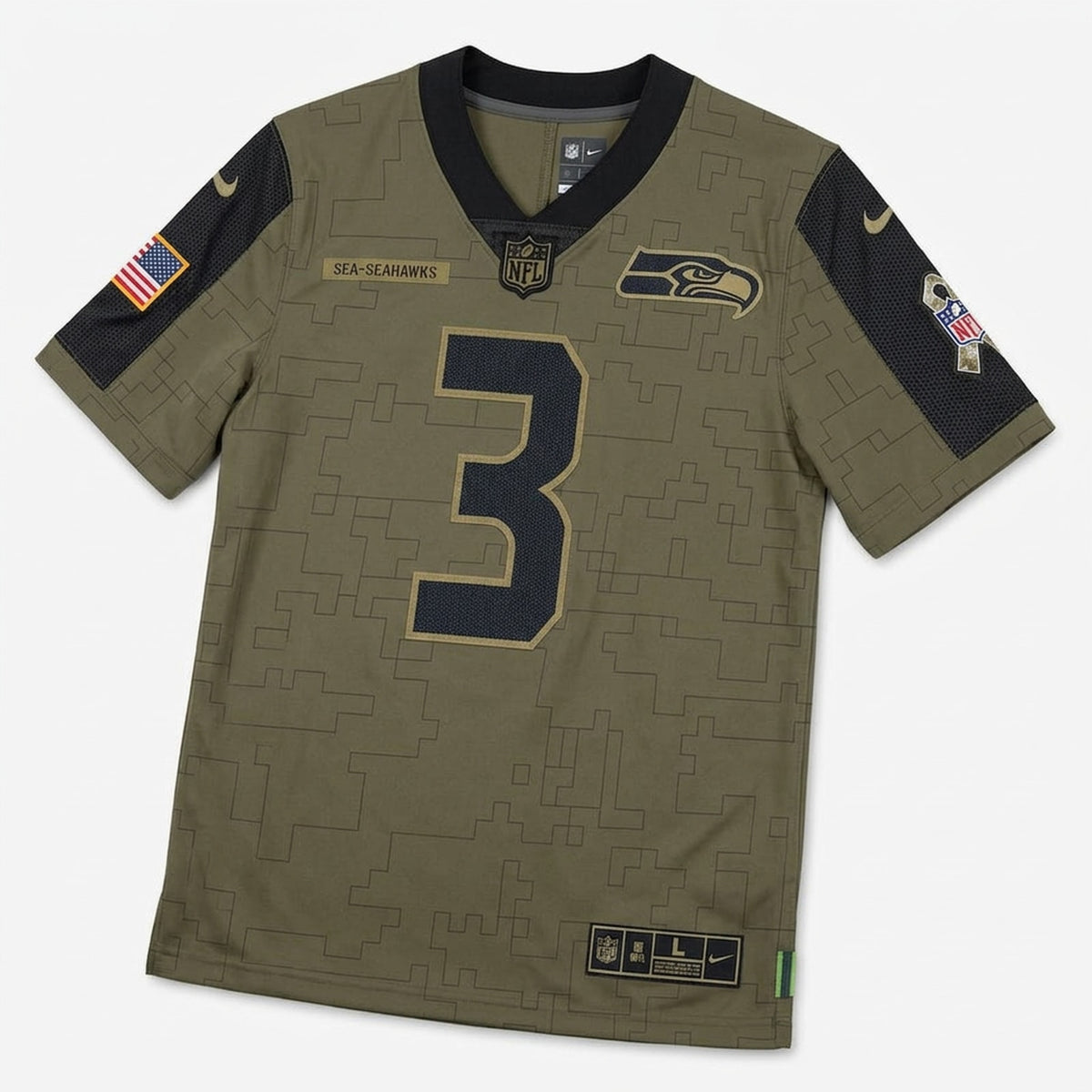 Wilson 3 Seattle Olive Football Jersey - 3