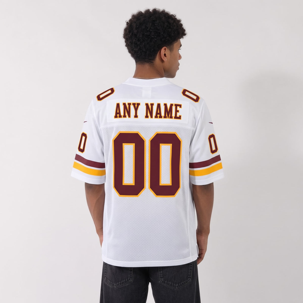 Custom White Burgundy-Gold Mesh Football Jersey - 3
