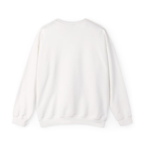 White crewneck sweatshirt, plain back — black cat before a full moon on the front