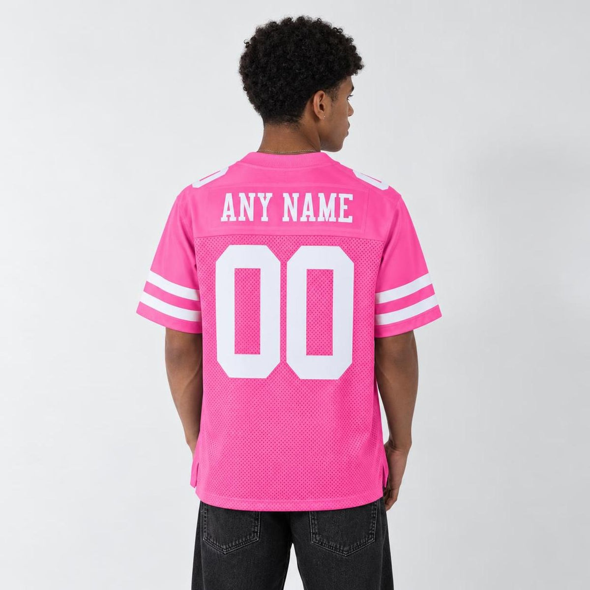 Custom Pink White Mesh Football Jersey - 3