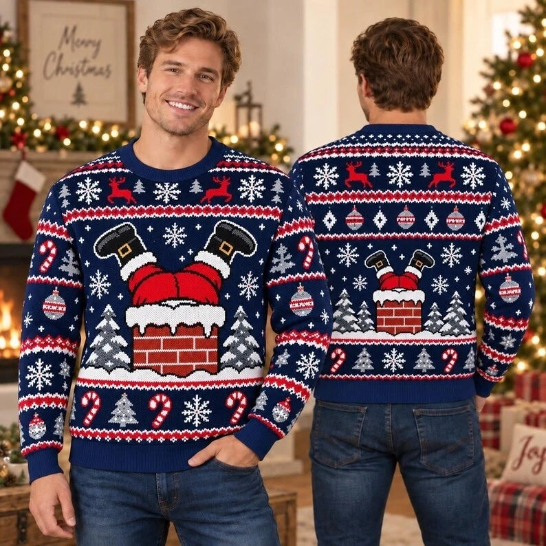 Funny Santa Stuck in Chimney Christmas Ugly Sweater Sweatshirt