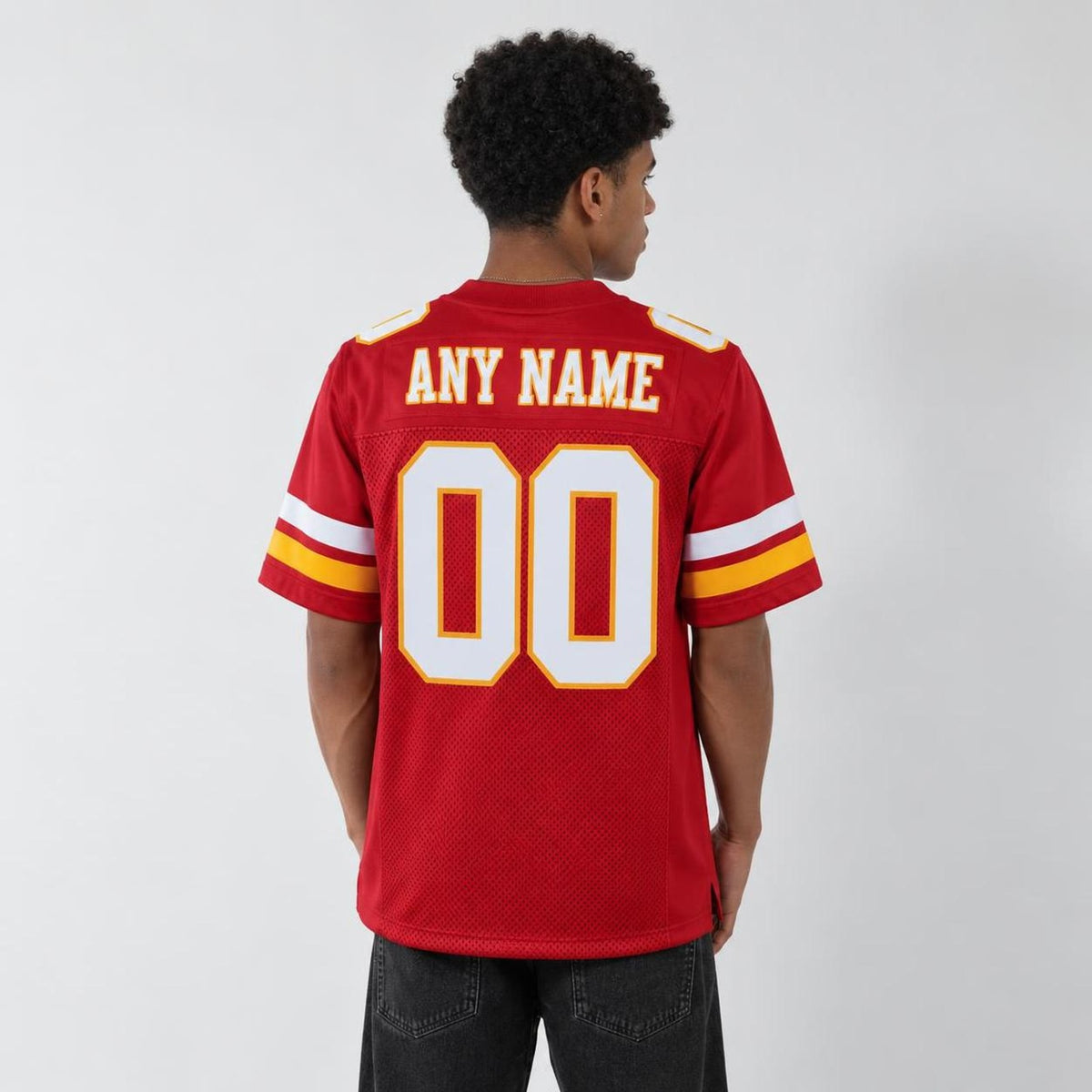 Custom Red White-Gold Mesh Football Jersey - 3