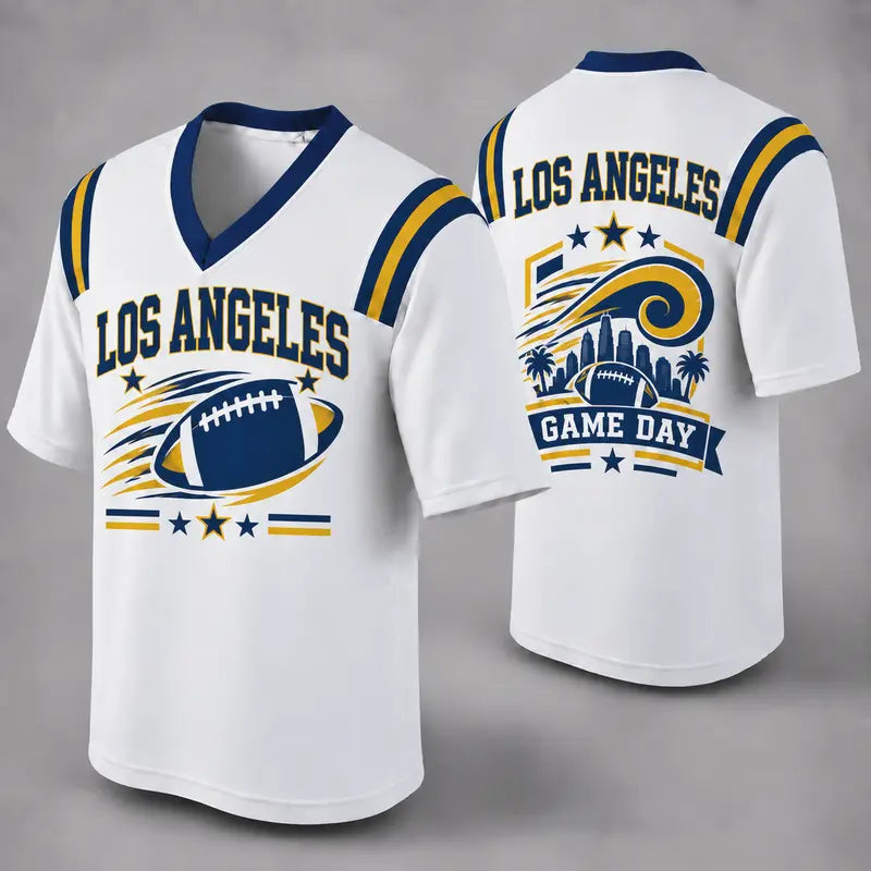 LAR White Football Jersey Los Angeles Game Day Graphic Shirt