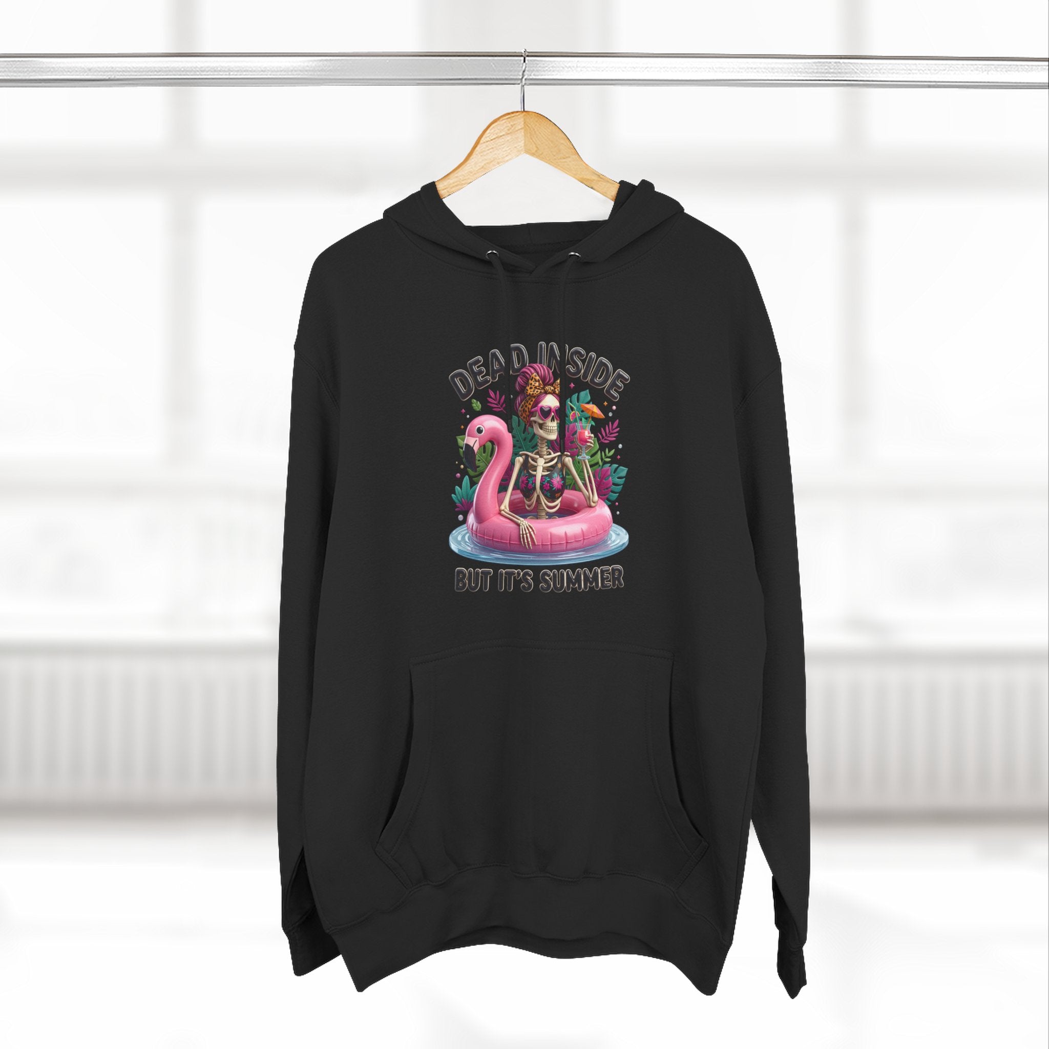 Black hoodie styled flat with a candle — retro pink skeleton
