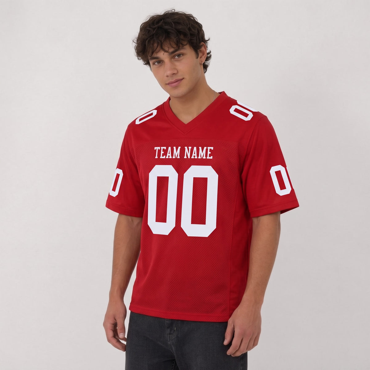 Custom Red White Mesh Football Jersey - 3
