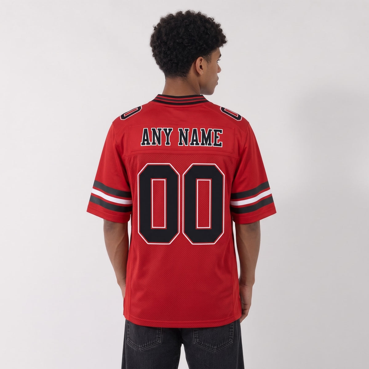 Custom Red Black-White Mesh Football Jersey - 3
