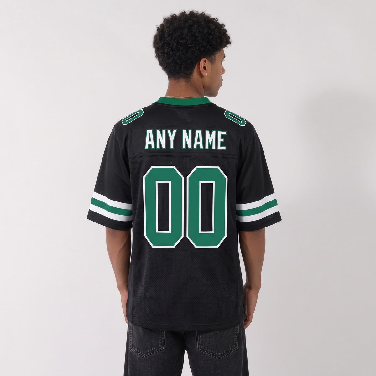 Custom Black Kelly Green-White Mesh Football Jersey - 3