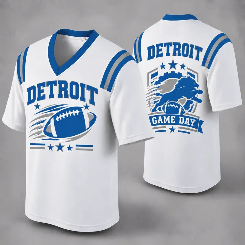 DET White Football Jersey Detroit Game Day Graphic Shirt
