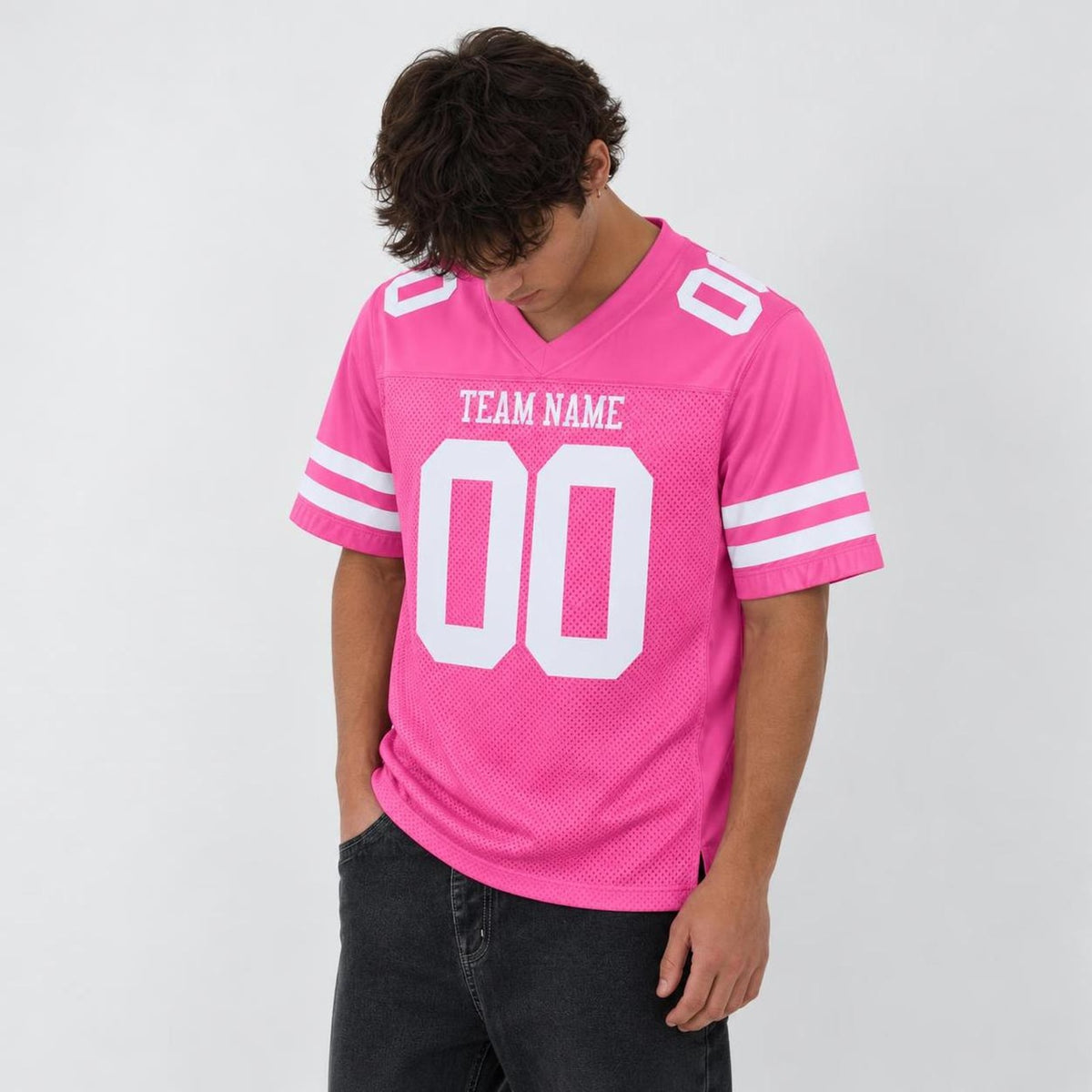 Custom Pink White Mesh Football Jersey - 2