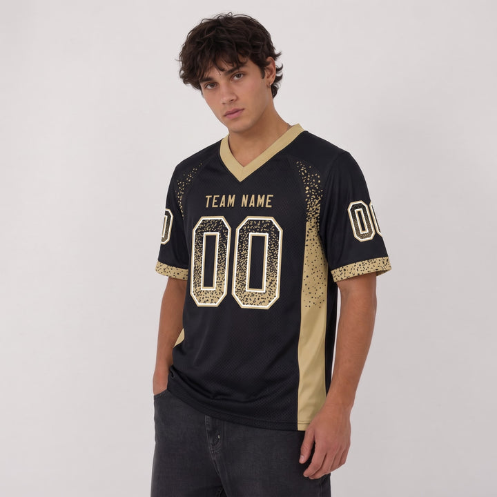 Black Gold Splatter Football Jersey – Custom Name and Number