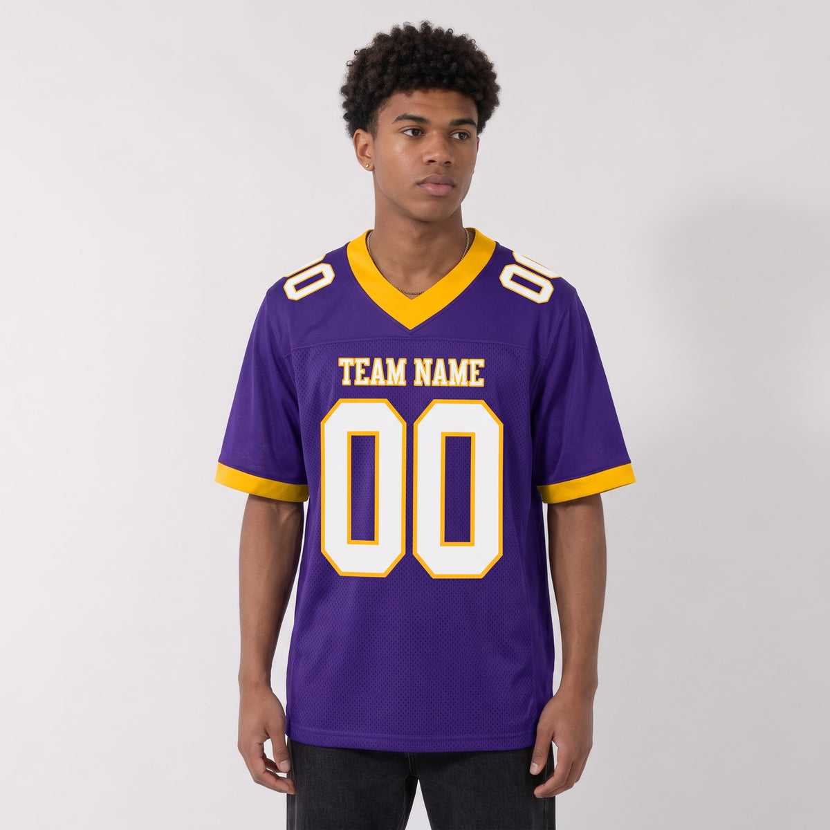 Custom Purple White-Gold Mesh Football Jersey - 3