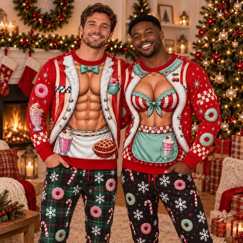 Funny Sexy Christmas Faux Body Ugly Sweater Couple Sweatshirt