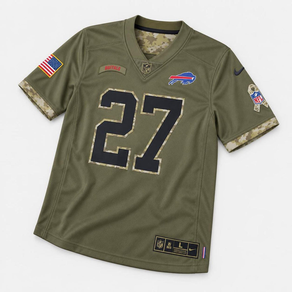 White 27 Buffalo Olive Football Jersey - 3