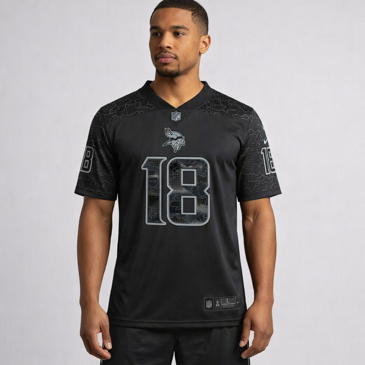Jefferson 18 Vikings Black Football Jersey - 4