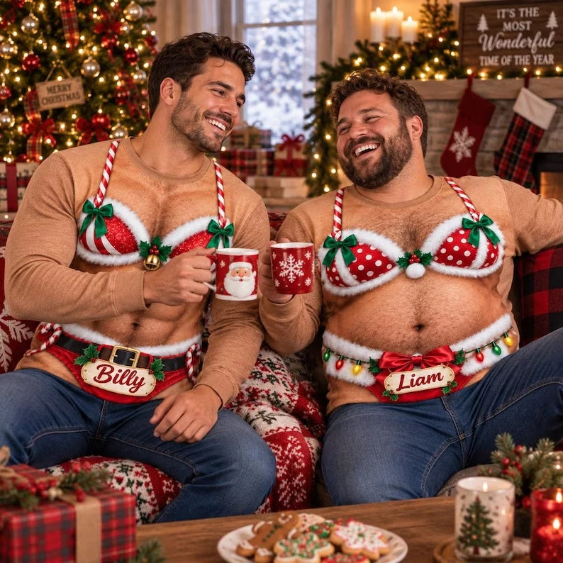 Funny Sexy Santa Bikini Christmas Ugly Sweater Personalized Name Sweatshirt