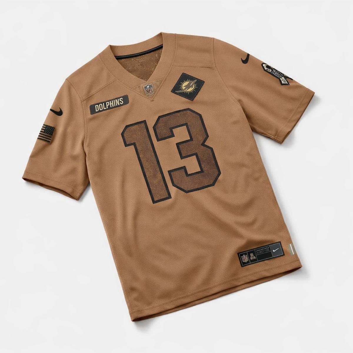 Marino 13 Miami Dolphins Brown Salute To Service Football Jersey - 3