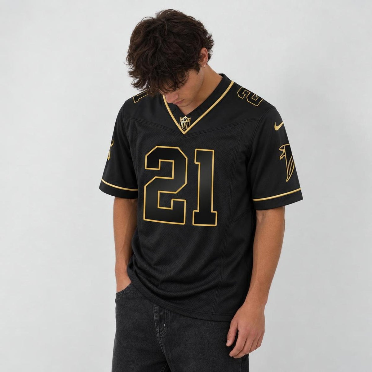 Sanders 21 Atlanta Black Gold Football Jersey - 2