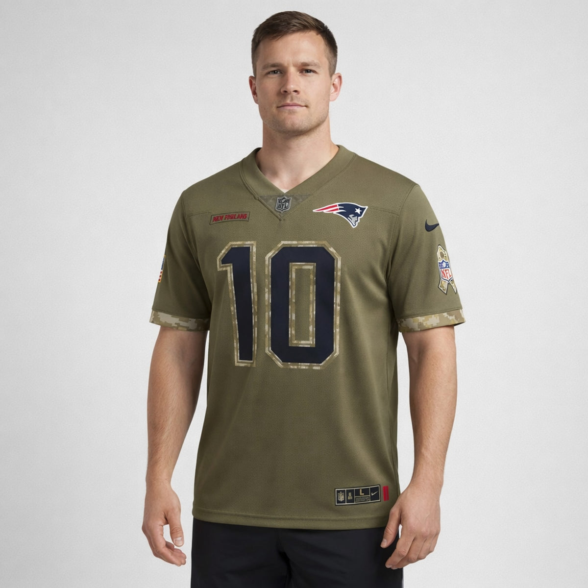 Jones 10 Patriots Football Jersey Olive Salute To Service - 4