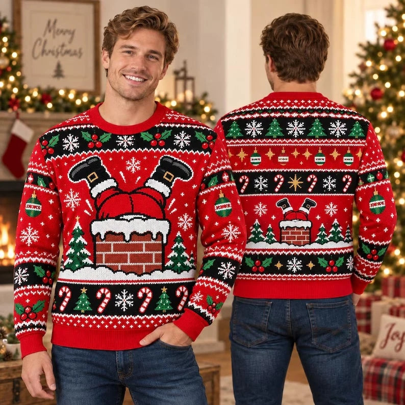 Funny Santa Stuck in Chimney Christmas Ugly Sweater Sweatshirt