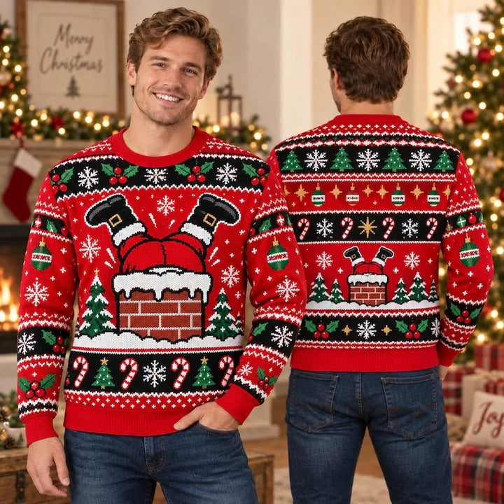 Funny Santa Stuck in Chimney Christmas Ugly Sweater Sweatshirt