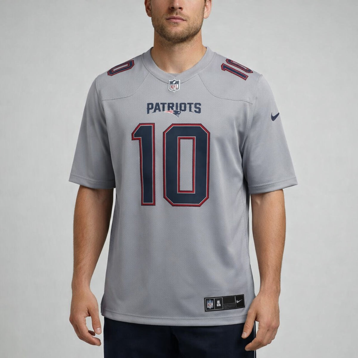 Jones 10 Patriots Gray Football Jersey - 4