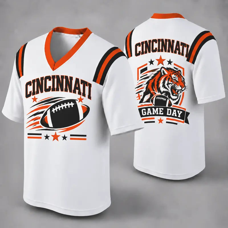 CIN White Football Jersey Cincinnati Game Day Graphic Shirt
