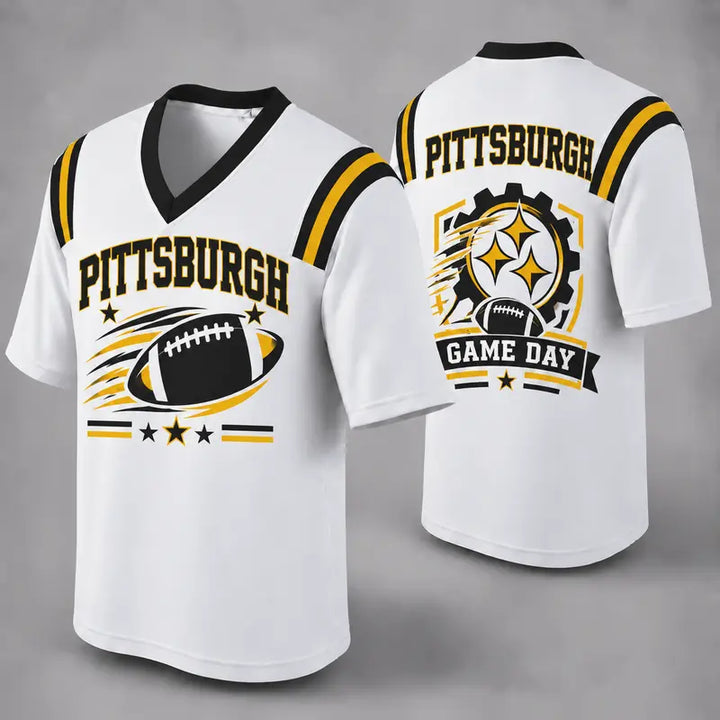 PIT White Football Jersey Pittsburgh Game Day Graphic Shirt
