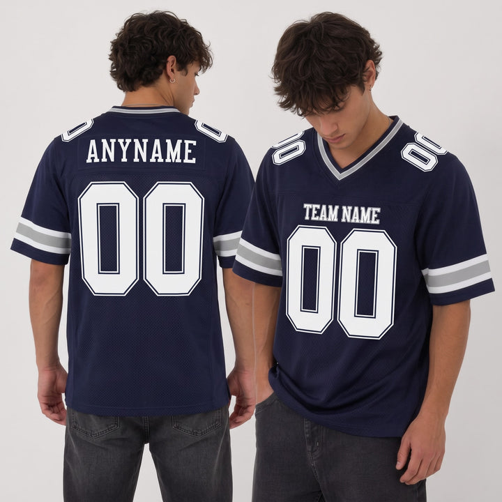 Midnight Navy Silver Football Jersey – Custom Name and Number