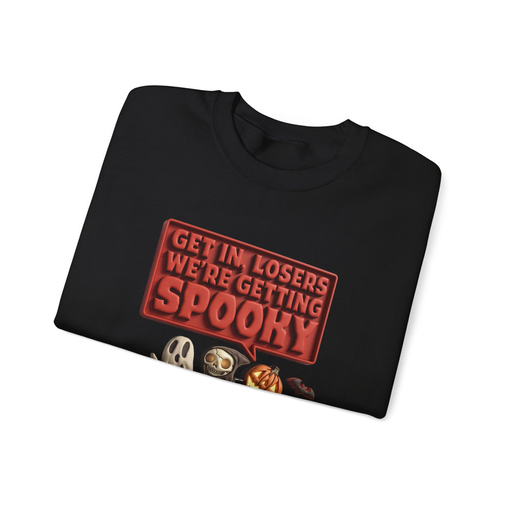 Black crewneck sweatshirt folded to show the ghost print