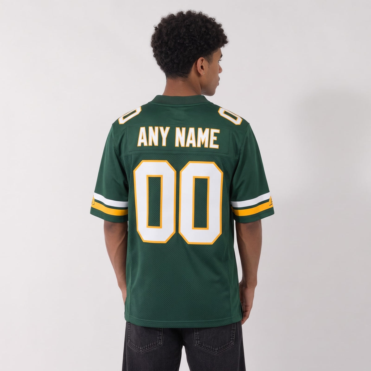 Custom Green White-Gold Mesh Football Jersey - 3