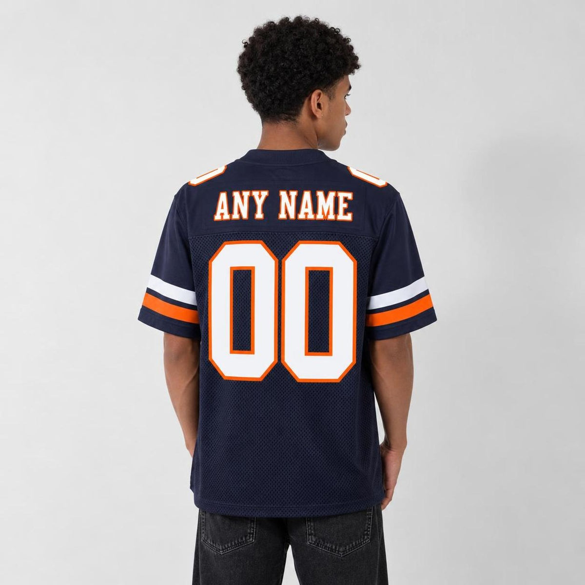 Custom Navy White-Orange Mesh Football Jersey - 3