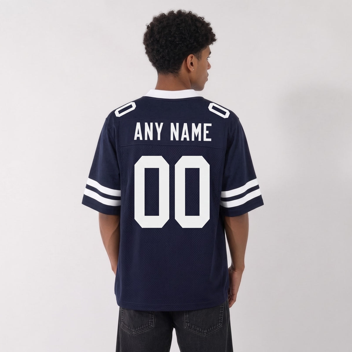 Custom Navy White Mesh Football Jersey - 3