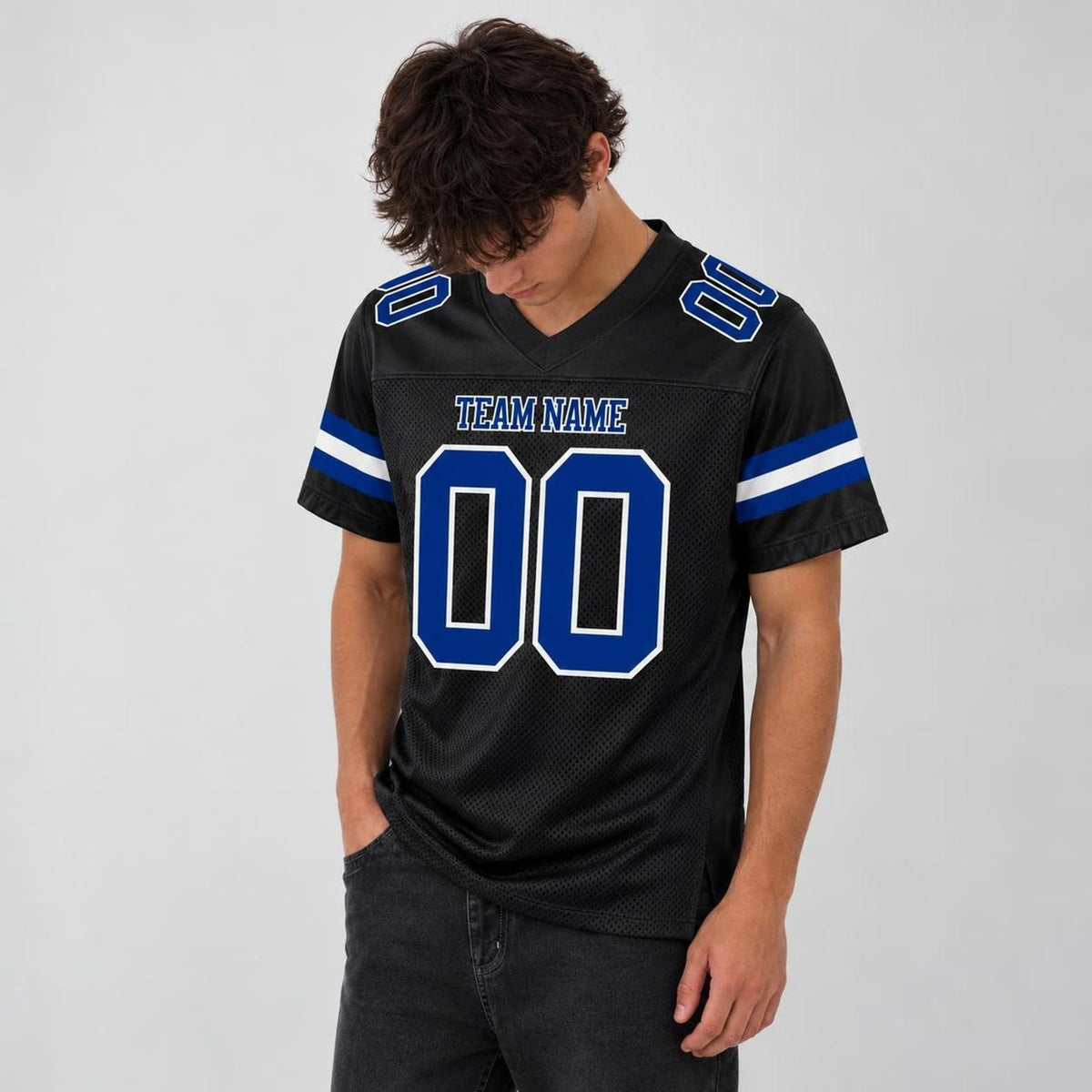 Custom Black Royal-White Mesh Football Jersey - 3