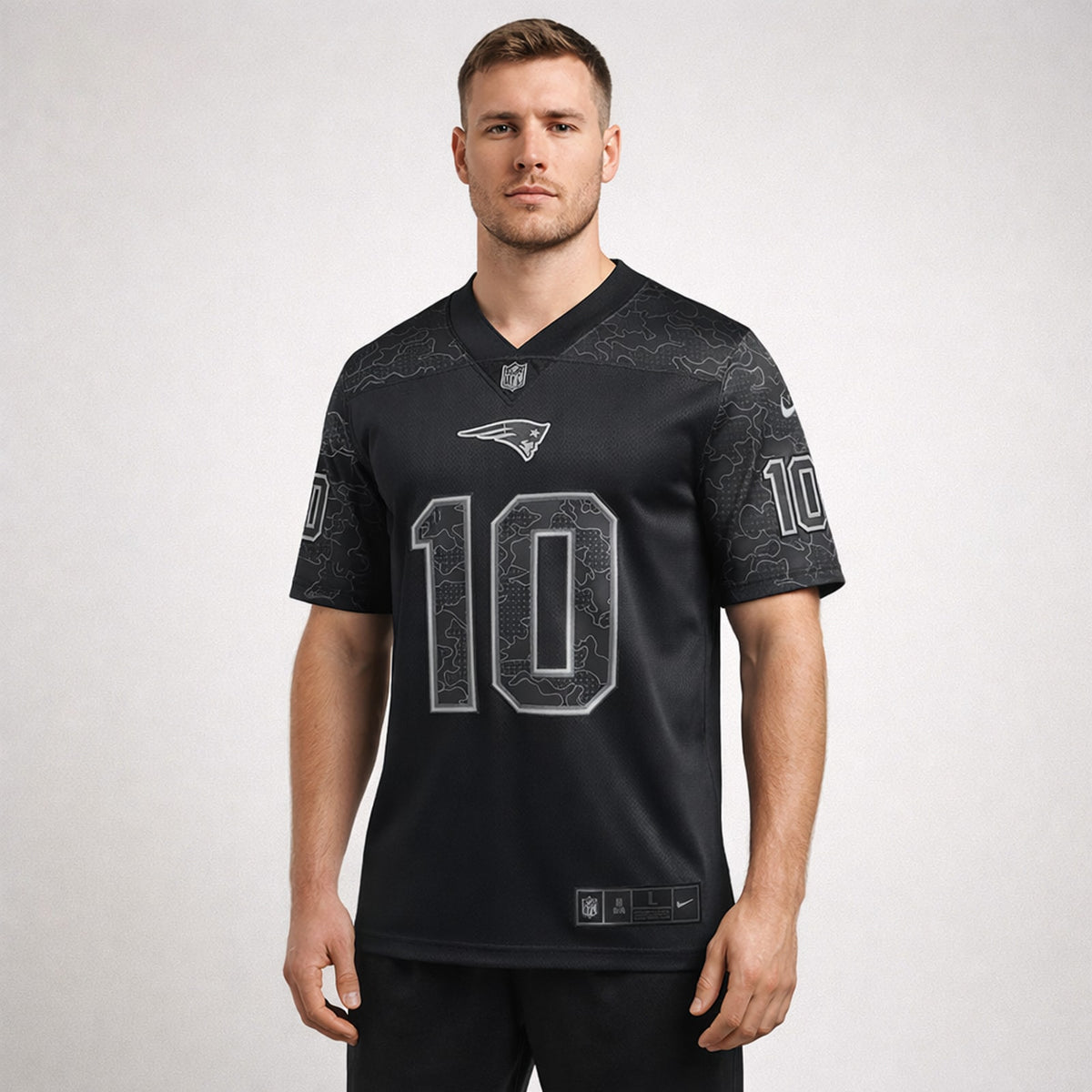 Jones 10 Patriots Black Football Jersey - 4