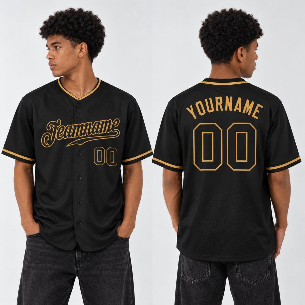 Custom Black Black-Old Gold Baseball Jersey - 3