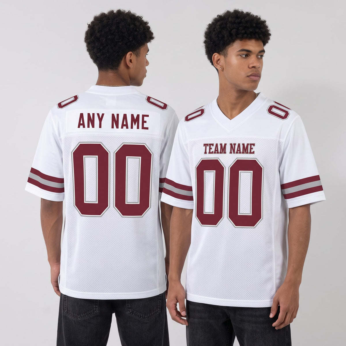 Custom White Burgundy-Gray Mesh Football Jersey - 3